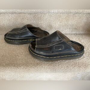 Dr. Martens Black Leather Slip-On Sandal with Yellow Stitching